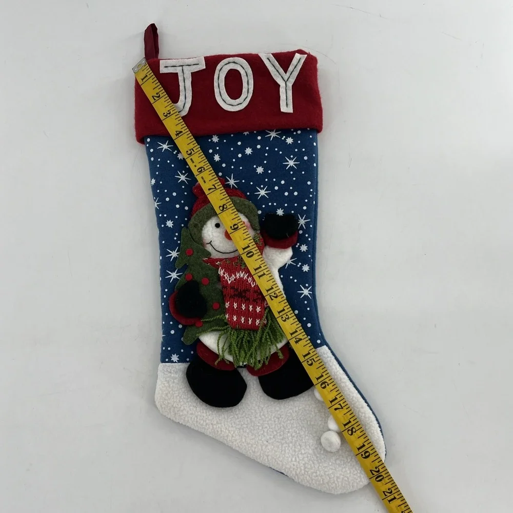 2 Vintage Snowman Felt Applique Christmas Stocking 3D Fleece Knit Pom Stitch 21